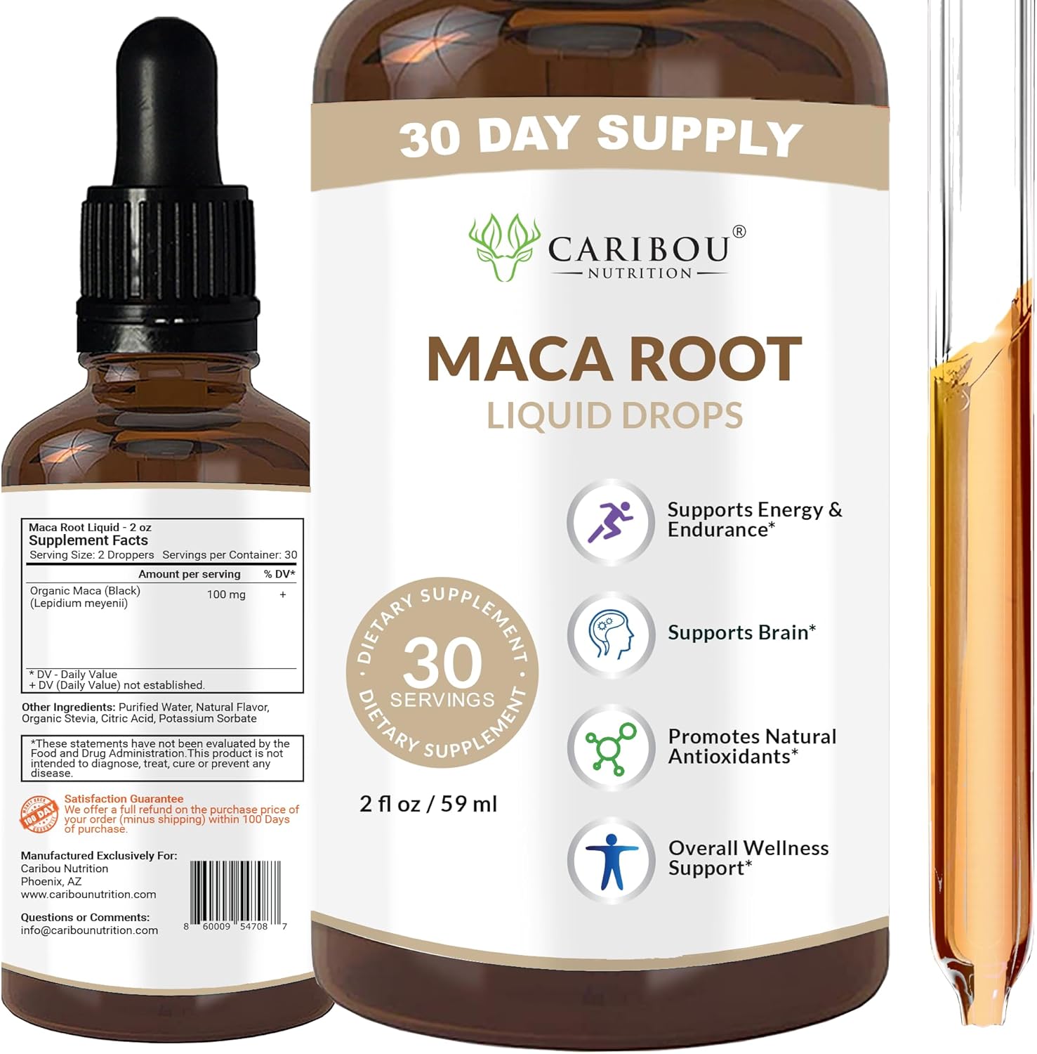 Premium Organic Maca Root Liquid Drops for Enhanced Mood & Vitality - Vegan & Non-GMO - Gluten & Alcohol Free - 2 Fl Oz