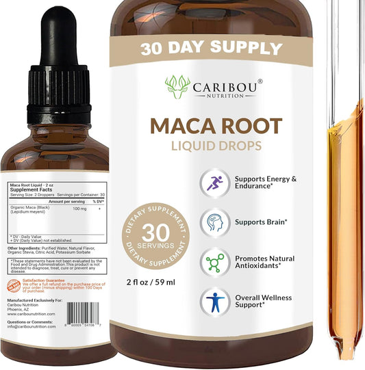 Premium Organic Maca Root Liquid Drops for Enhanced Mood & Vitality - Vegan & Non-GMO - Gluten & Alcohol Free - 2 Fl Oz