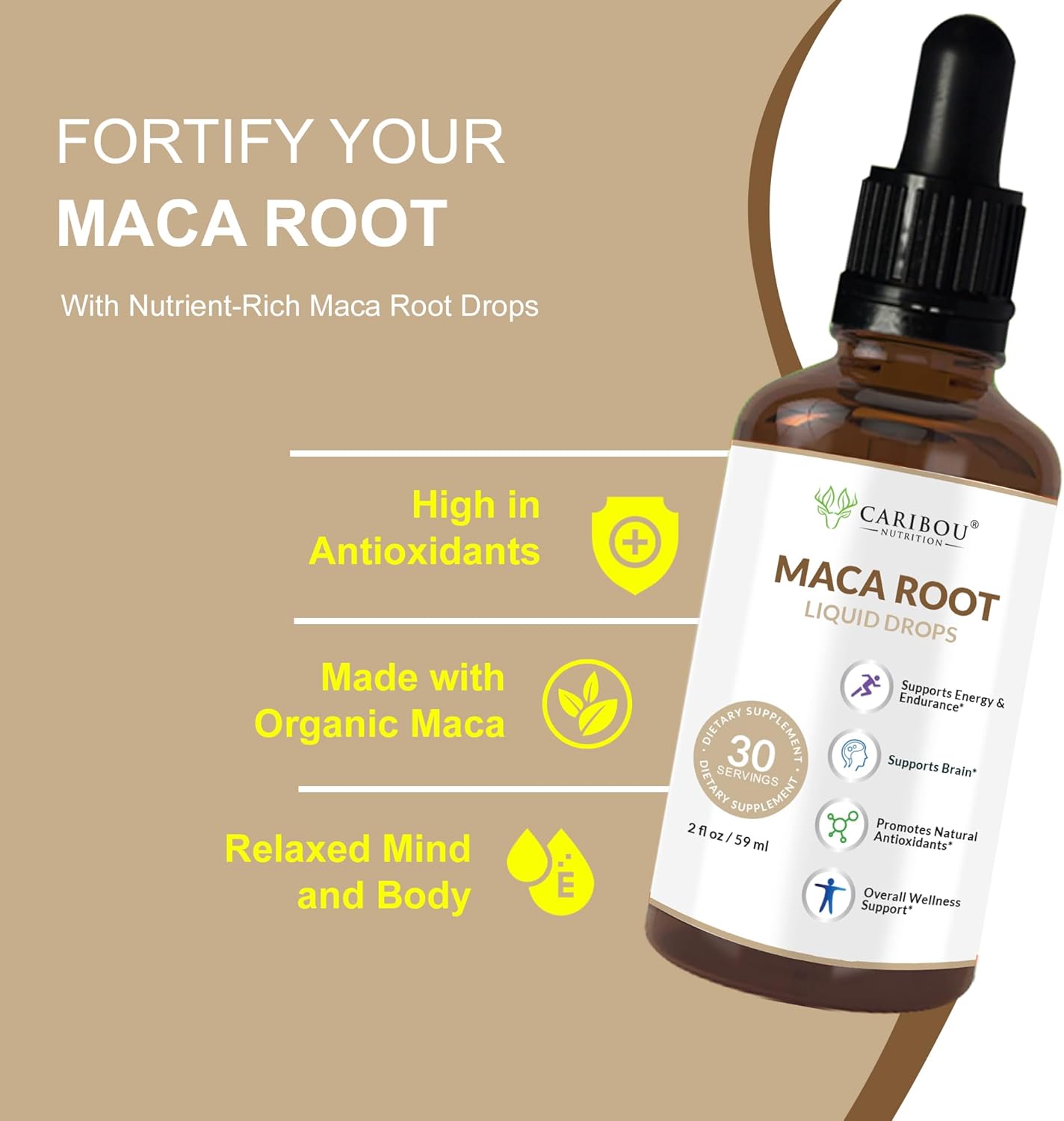 Premium Organic Maca Root Liquid Drops for Enhanced Mood & Vitality - Vegan & Non-GMO - Gluten & Alcohol Free - 2 Fl Oz