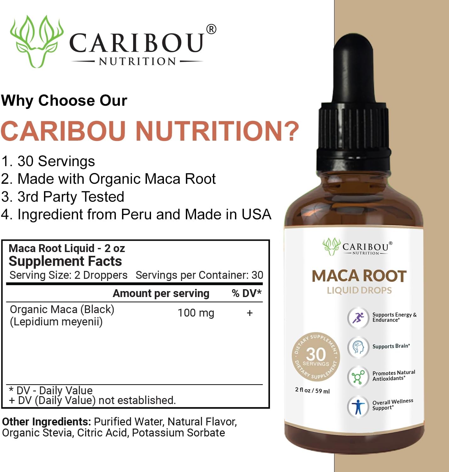 Premium Organic Maca Root Liquid Drops for Enhanced Mood & Vitality - Vegan & Non-GMO - Gluten & Alcohol Free - 2 Fl Oz