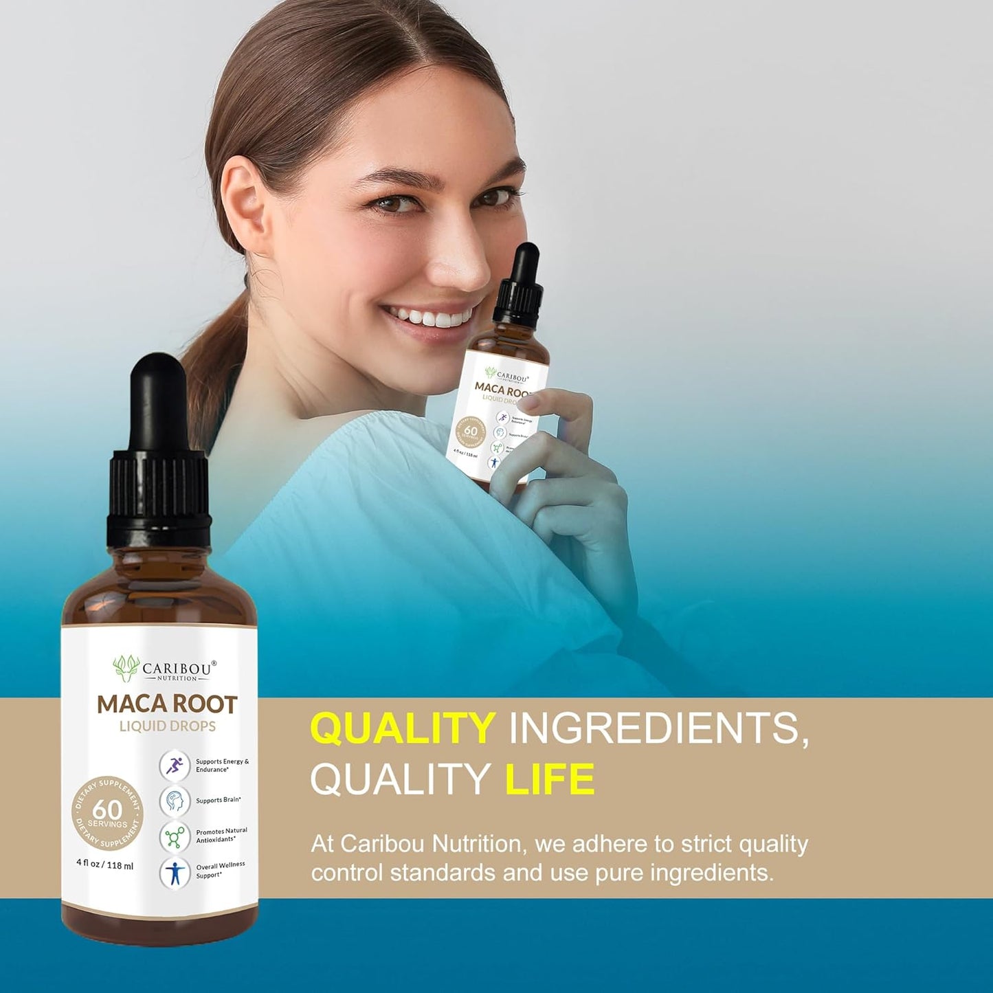 Premium Organic Maca Root Liquid Drops for Enhanced Mood & Vitality | Caribou Nutrition Maca Extract | 60 Servings, 4 Fl Oz Bottle