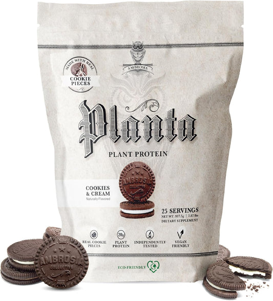 Premium Organic Plant-Based Protein Powder - Vegan & Keto Friendly with Gourmet Flavors | Ambrosia Planta - No Bloating, Gluten or Added Sugar | 25 Servings | Cookies Cream Flavor
