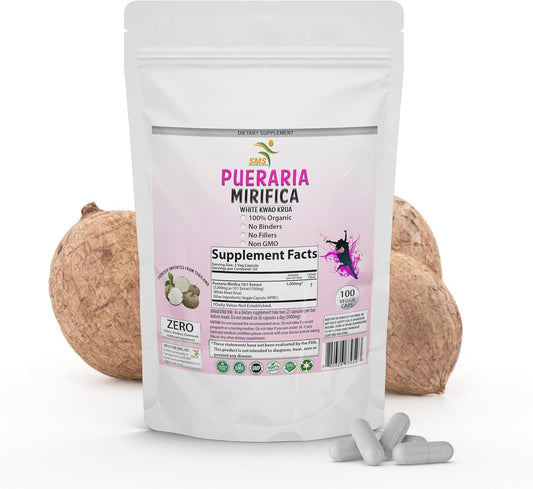 Premium Organic Pueraria Mirifica Extract Powder Capsules - 100% Potent 10:1 Formula, 2000mg Daily, Non GMO, Vegan - From Thailand