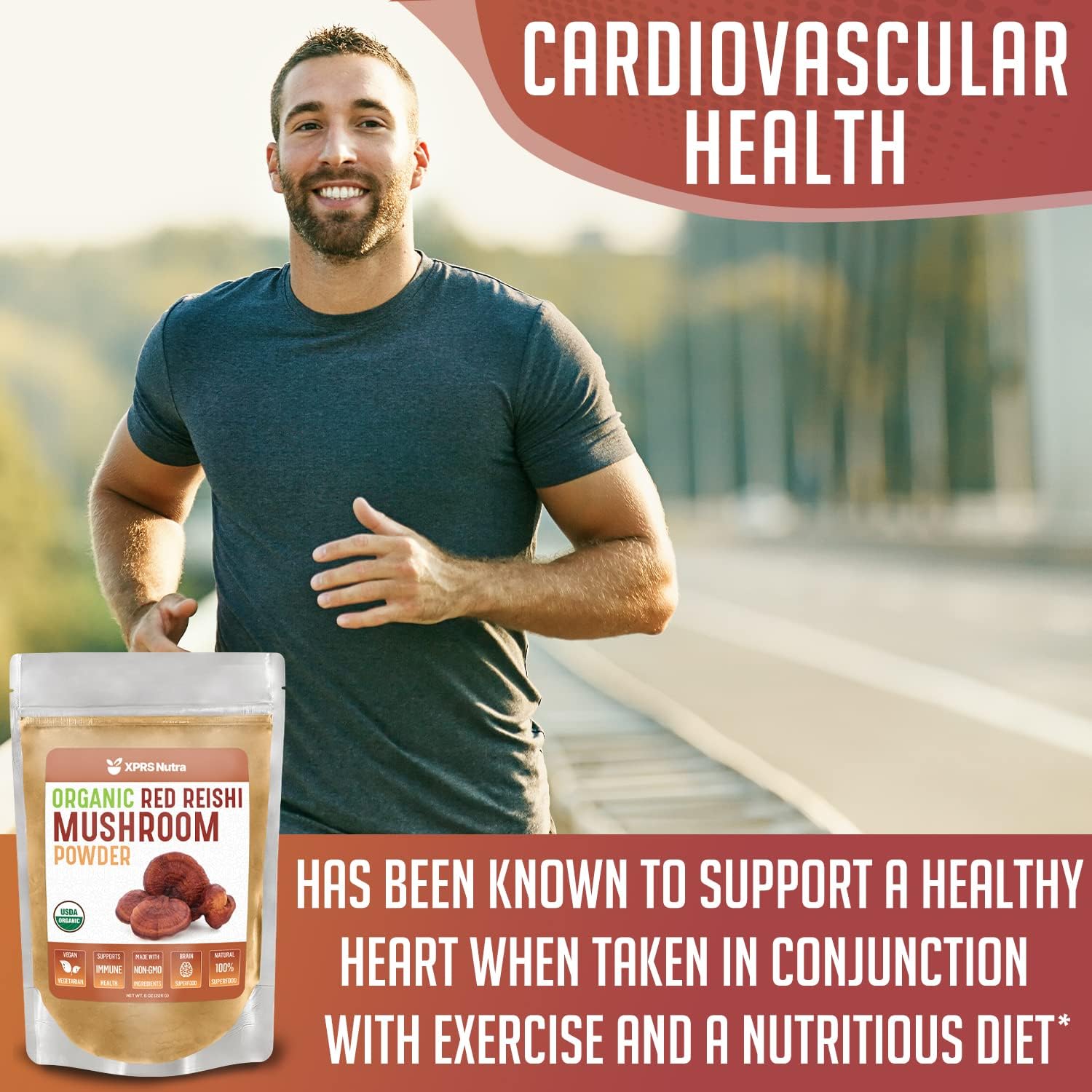 Premium Organic Red Reishi Mushroom Powder for Cognitive Support - Vegan Longevity and Energy Boost - 4 Ounce