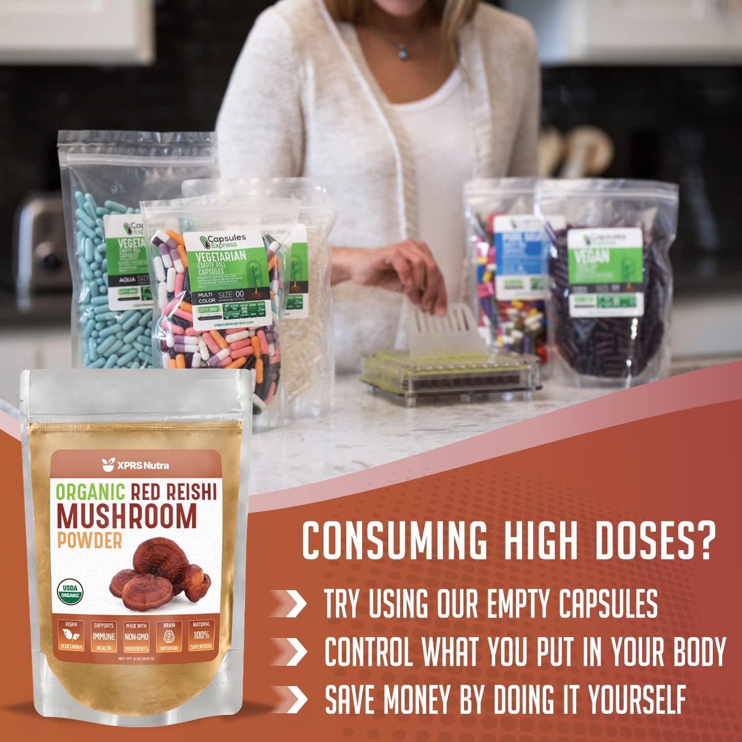 Premium Organic Red Reishi Mushroom Powder for Cognitive Support - Vegan Longevity and Energy Boost - 4 Ounce