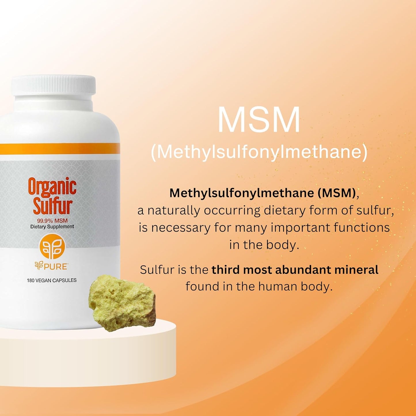Premium Organic Sulfur MSM Capsules for Joint Health, Hair Growth, Skin, and Nails - Vegan, Non-GMO, Gluten Free