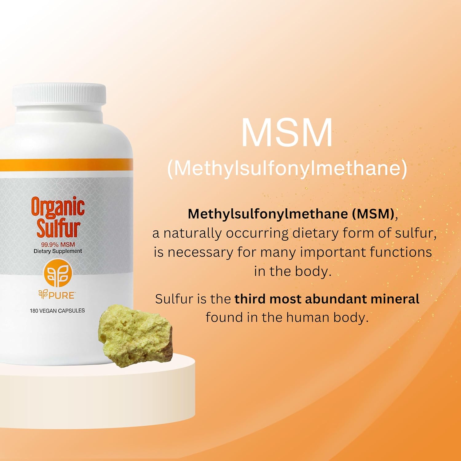 Premium Organic Sulfur MSM Capsules for Joint Health, Hair Growth, Skin, and Nails - Vegan, Non-GMO, Gluten Free