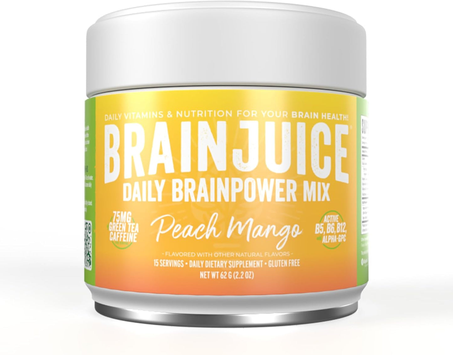 Premium Peach Mango BrainJuice Nootropic Supplement for Improved Energy, Focus, Memory, & Mood - Alpha GPC, Green Tea Extract, L-Theanine