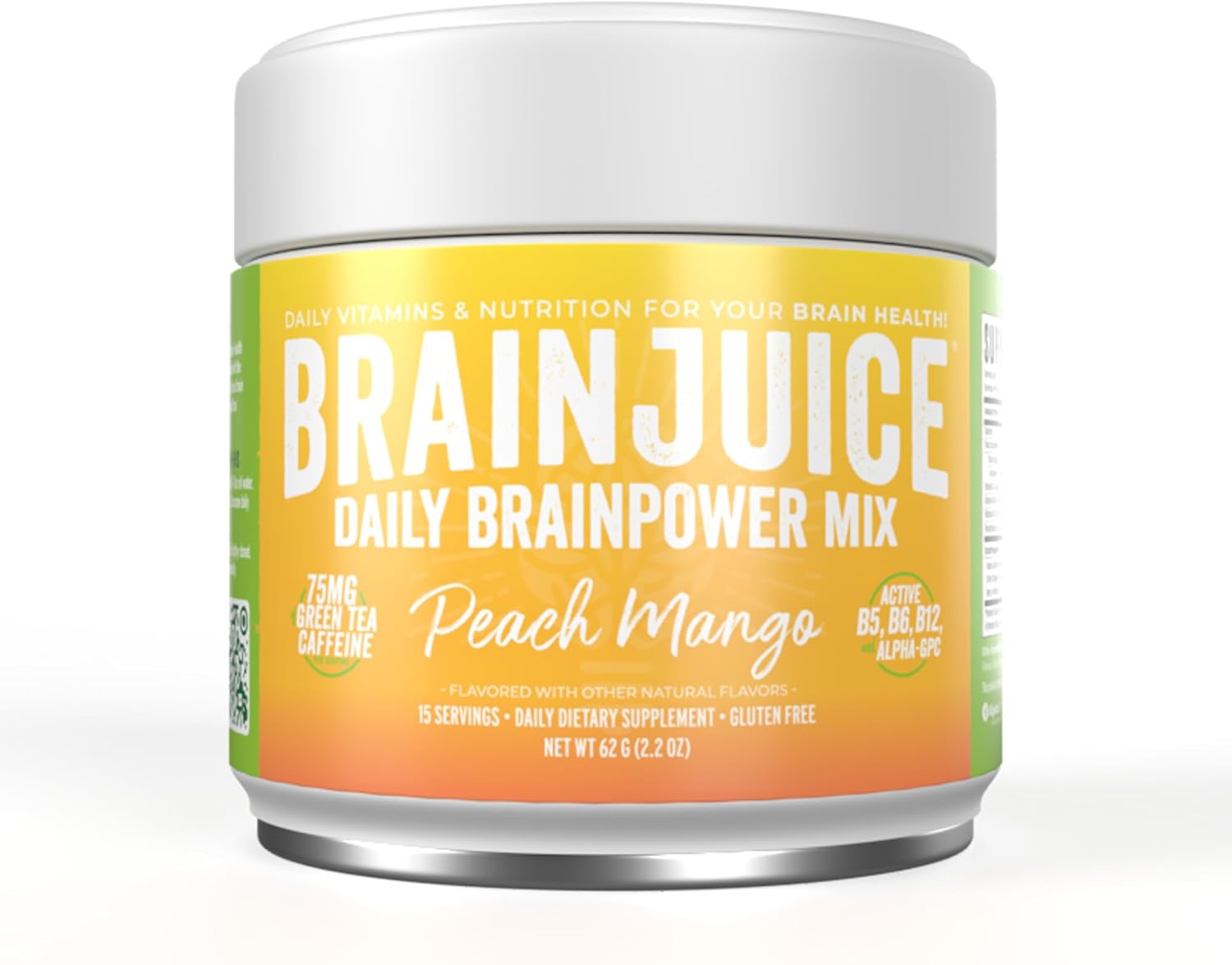 Premium Peach Mango BrainJuice Nootropic Supplement for Improved Energy, Focus, Memory, & Mood - Alpha GPC, Green Tea Extract, L-Theanine