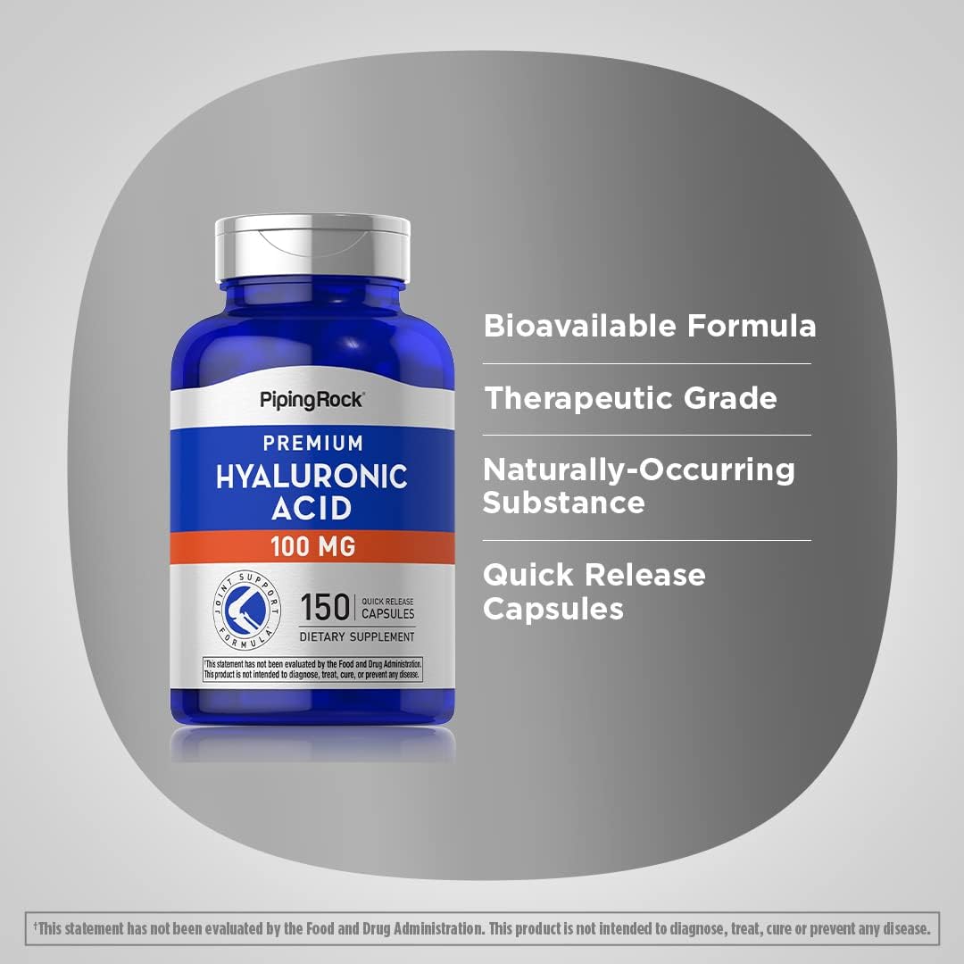 Premium Piping Rock Hyaluronic Acid Capsules - 100mg, 150 Count - Non-GMO, Gluten Free Formula