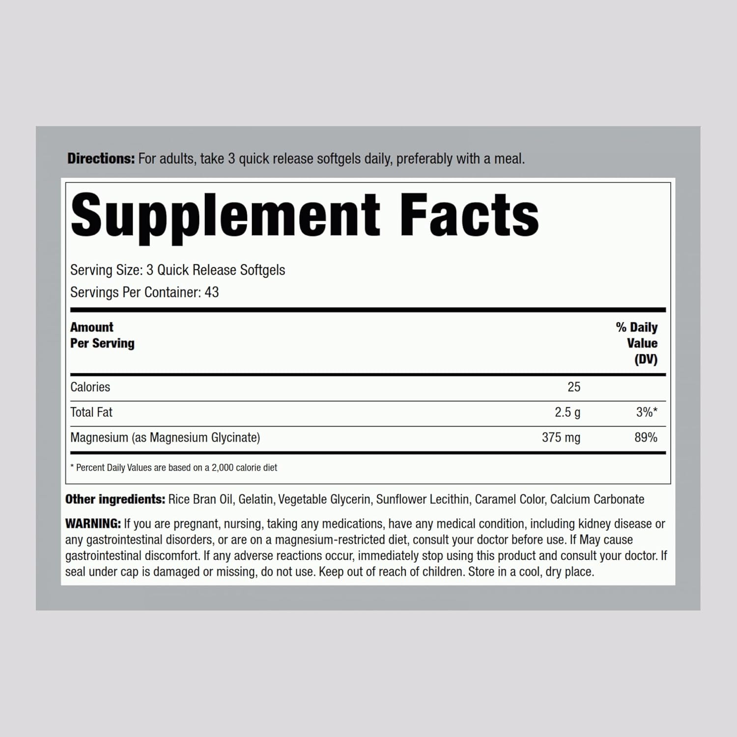 Premium Piping Rock Magnesium Glycinate Softgels | 375mg | 130 Count | High Absorption | Non-GMO & Gluten Free