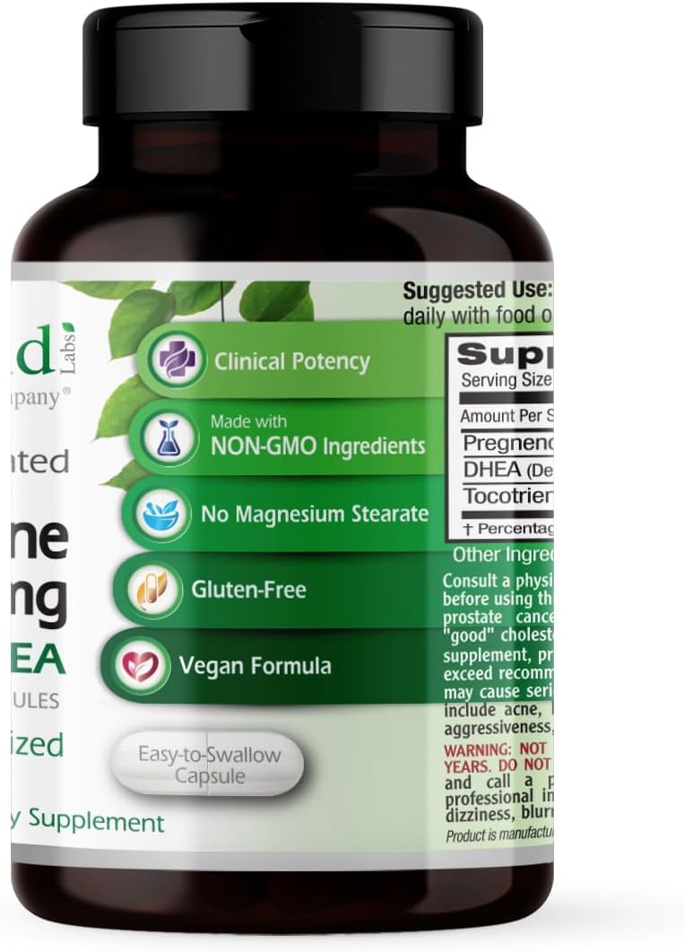 Premium Pregnenolone and DHEA Supplement for Brain Health, Immune Support, and Hormone Balance - 60 Capsules