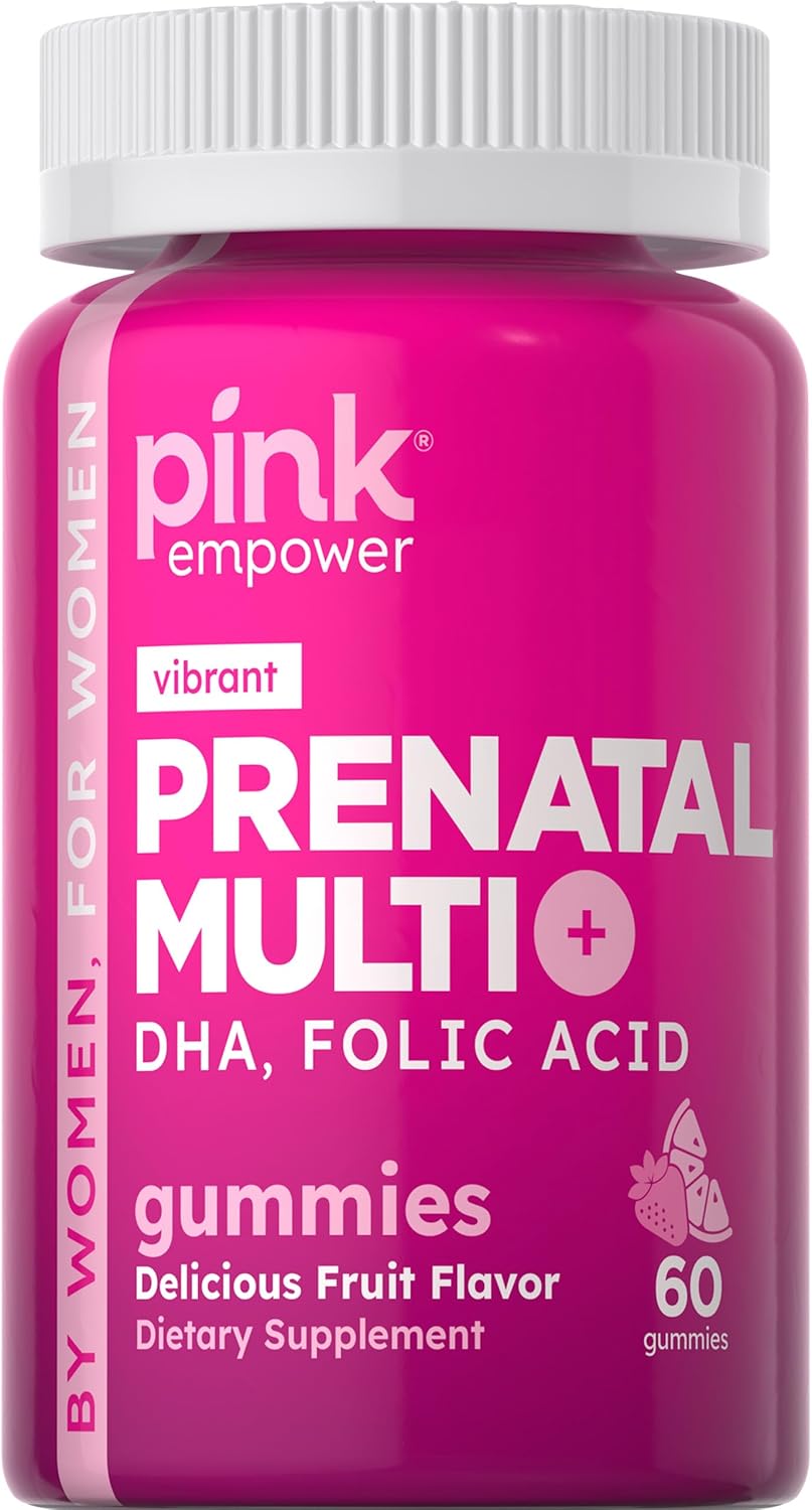 Premium Prenatal Gummies with DHA, Folic Acid, Non-GMO, Gluten-Free, Fruit Flavor - 60 Count