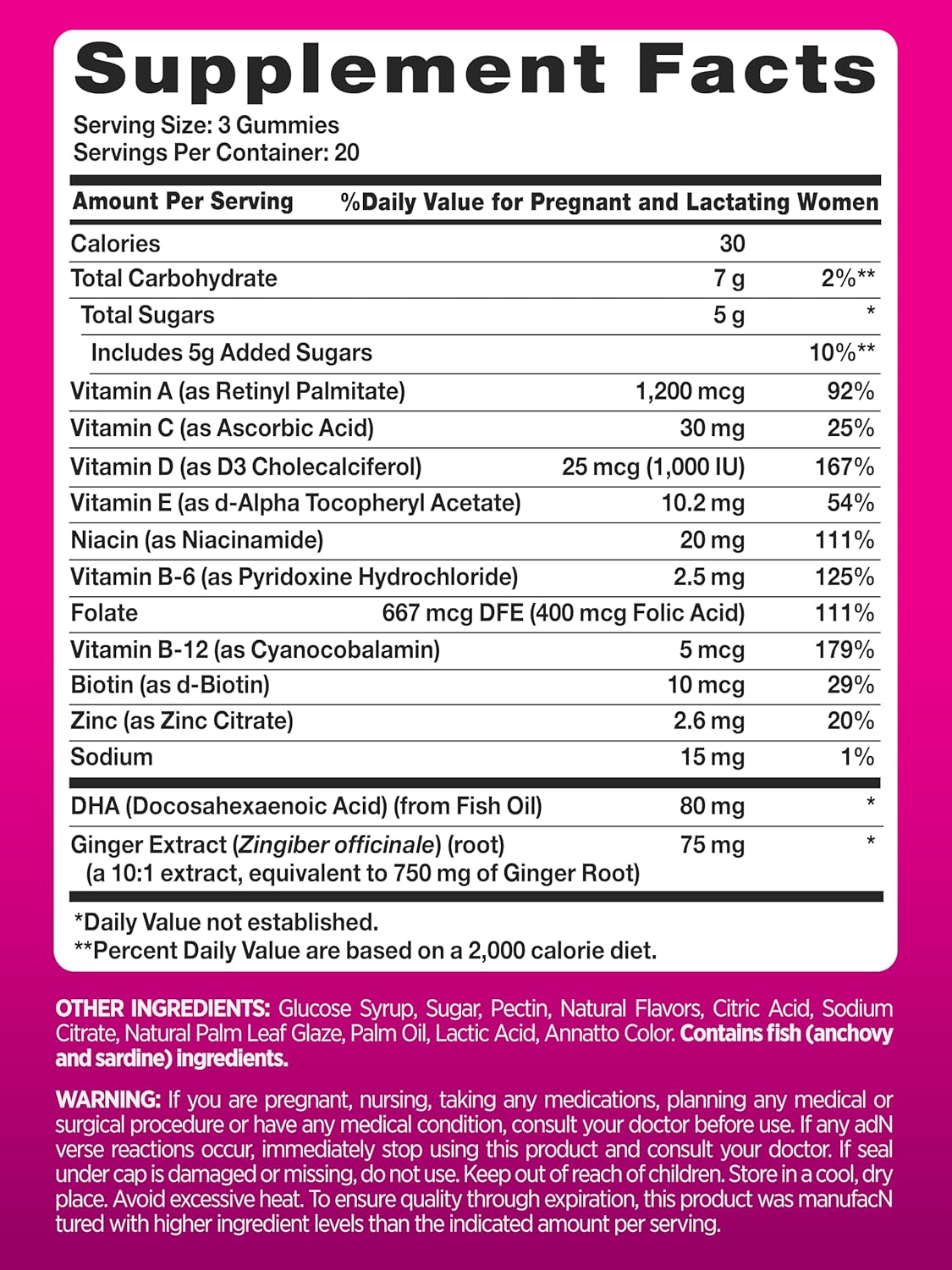 Premium Prenatal Gummies with DHA, Folic Acid, Non-GMO, Gluten-Free, Fruit Flavor - 60 Count