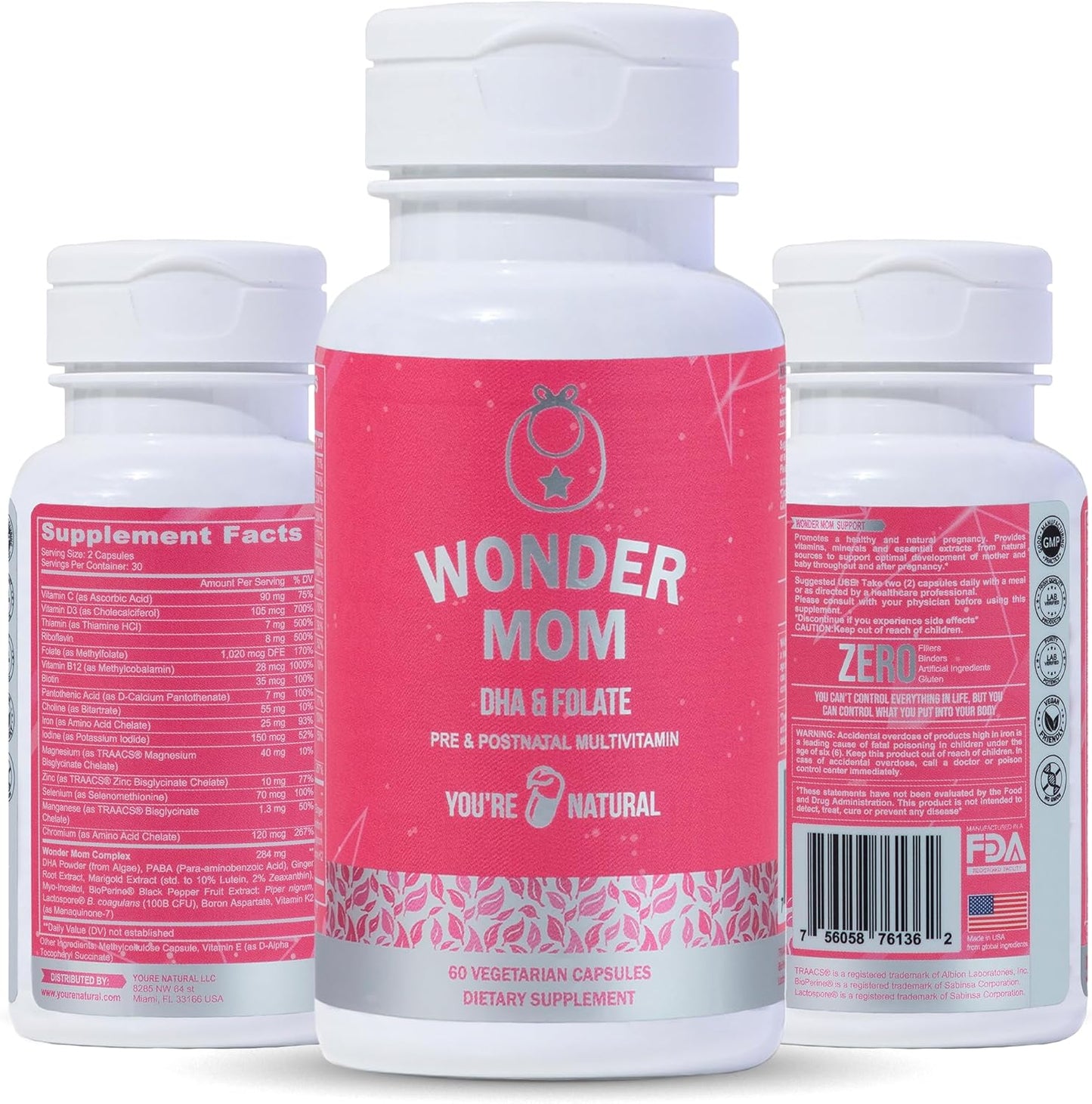 Premium Prenatal & Postnatal Vitamins with Folate, DHA, Choline, Iron, B12, Probiotics - Vegan, Non-GMO, Gluten-Free - Supports Fetal Brain Development, Pregnancy & Postpartum Health - 30 Day Supply
