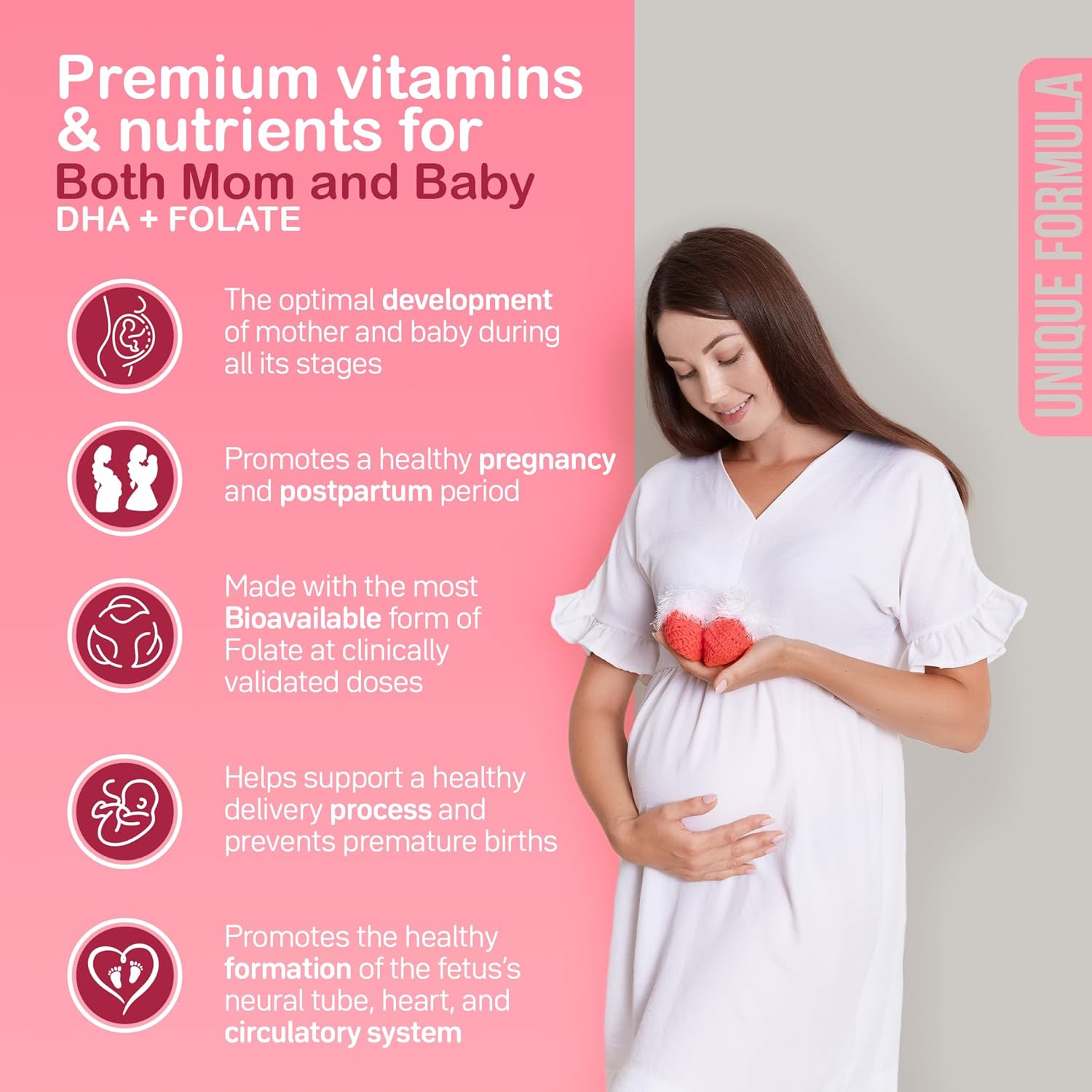 Premium Prenatal & Postnatal Vitamins with Folate, DHA, Choline, Iron, B12, Probiotics - Vegan, Non-GMO, Gluten-Free - Supports Fetal Brain Development, Pregnancy & Postpartum Health - 30 Day Supply