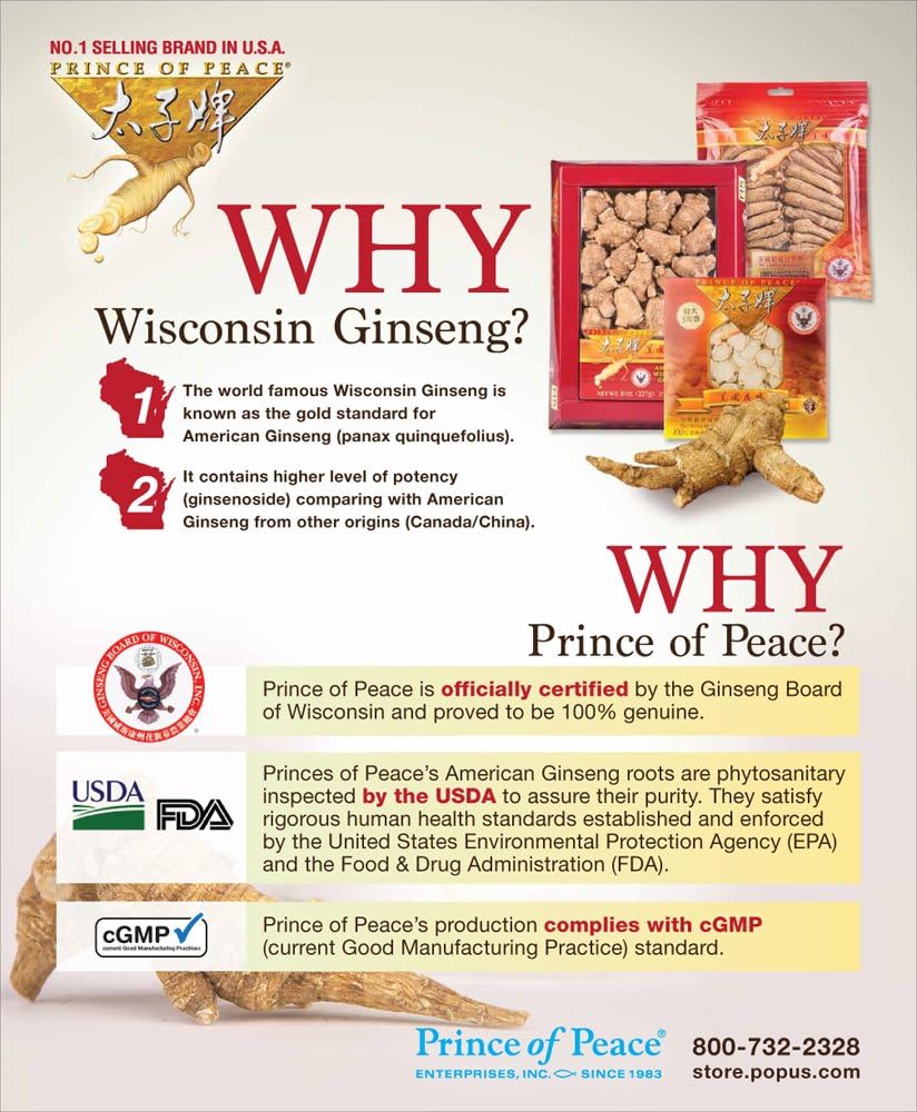 Premium Prince of Peace® Wisconsin American Ginseng 5 Year Root Jumbo Slices - 3oz Pack