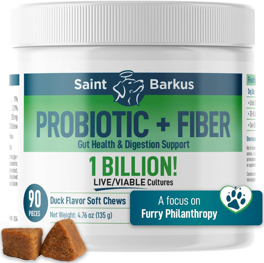 Premium Probiotic and Fiber Supplement for Dogs - Supports Digestive Health, Regularity, and Gut Health - 90 Count - Give Back to No-Kill Shelters!