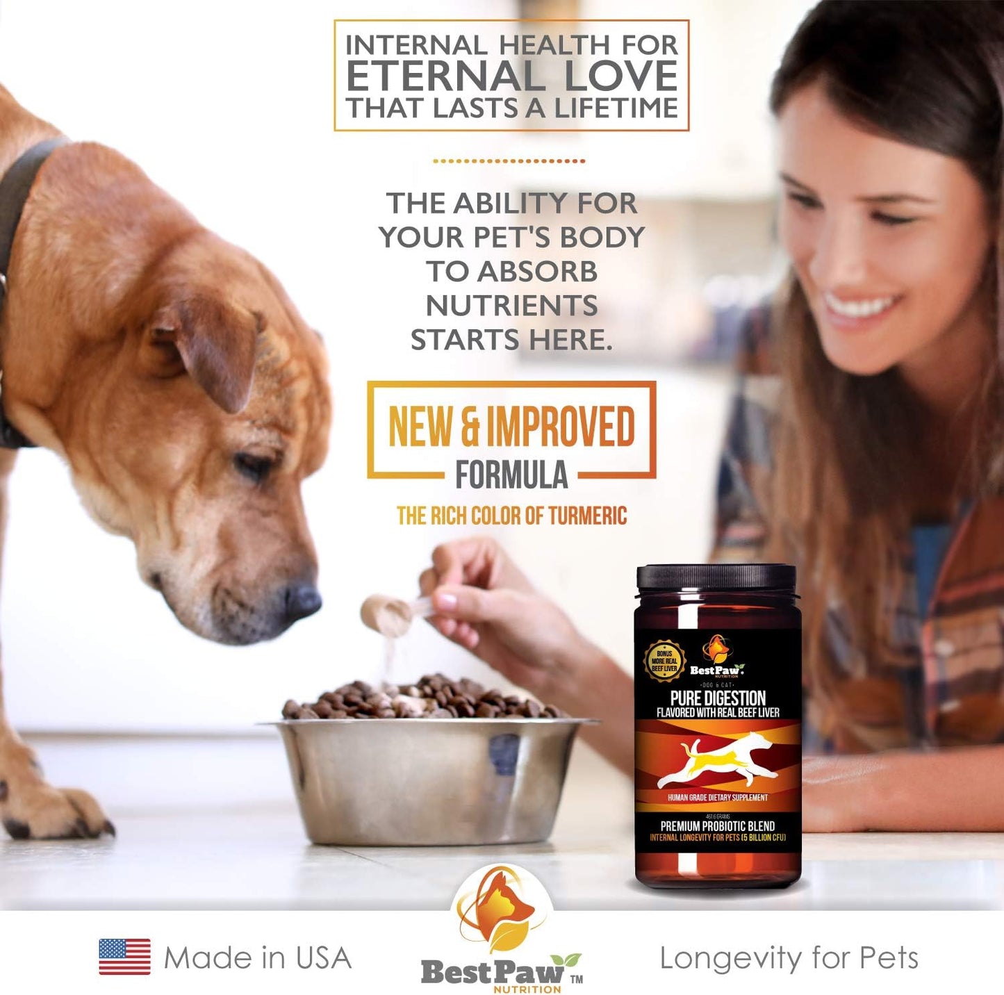 Premium Probiotic, Prebiotic, and Digestive Enzymes for Dogs and Cats - Organic Turmeric, Coconut Oil, Pumpkin, and Kelp for Healthy Gut and Urinary Tract Functions - 5 Billion CFU