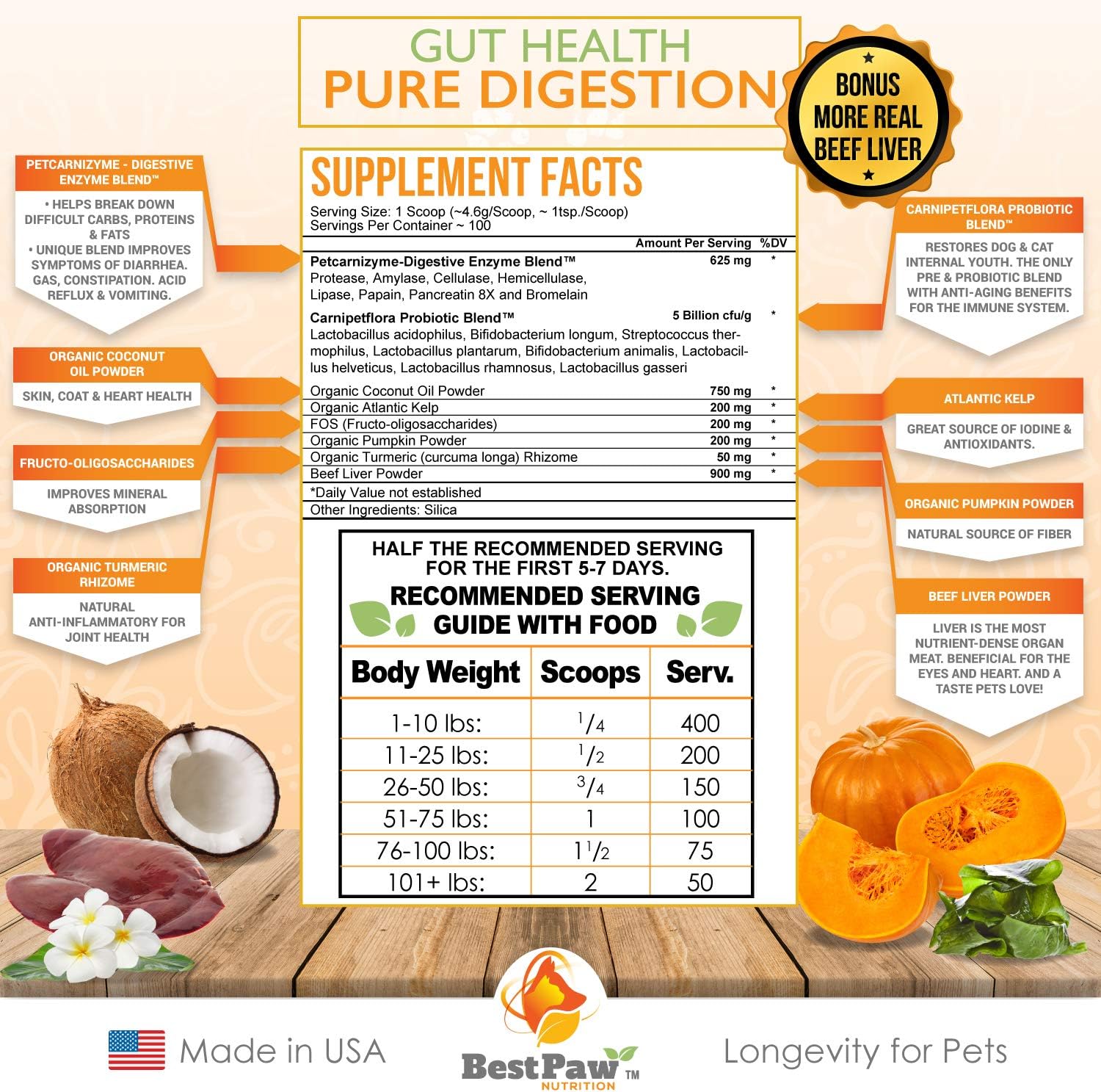 Premium Probiotic, Prebiotic, and Digestive Enzymes for Dogs and Cats - Organic Turmeric, Coconut Oil, Pumpkin, and Kelp for Healthy Gut and Urinary Tract Functions - 5 Billion CFU