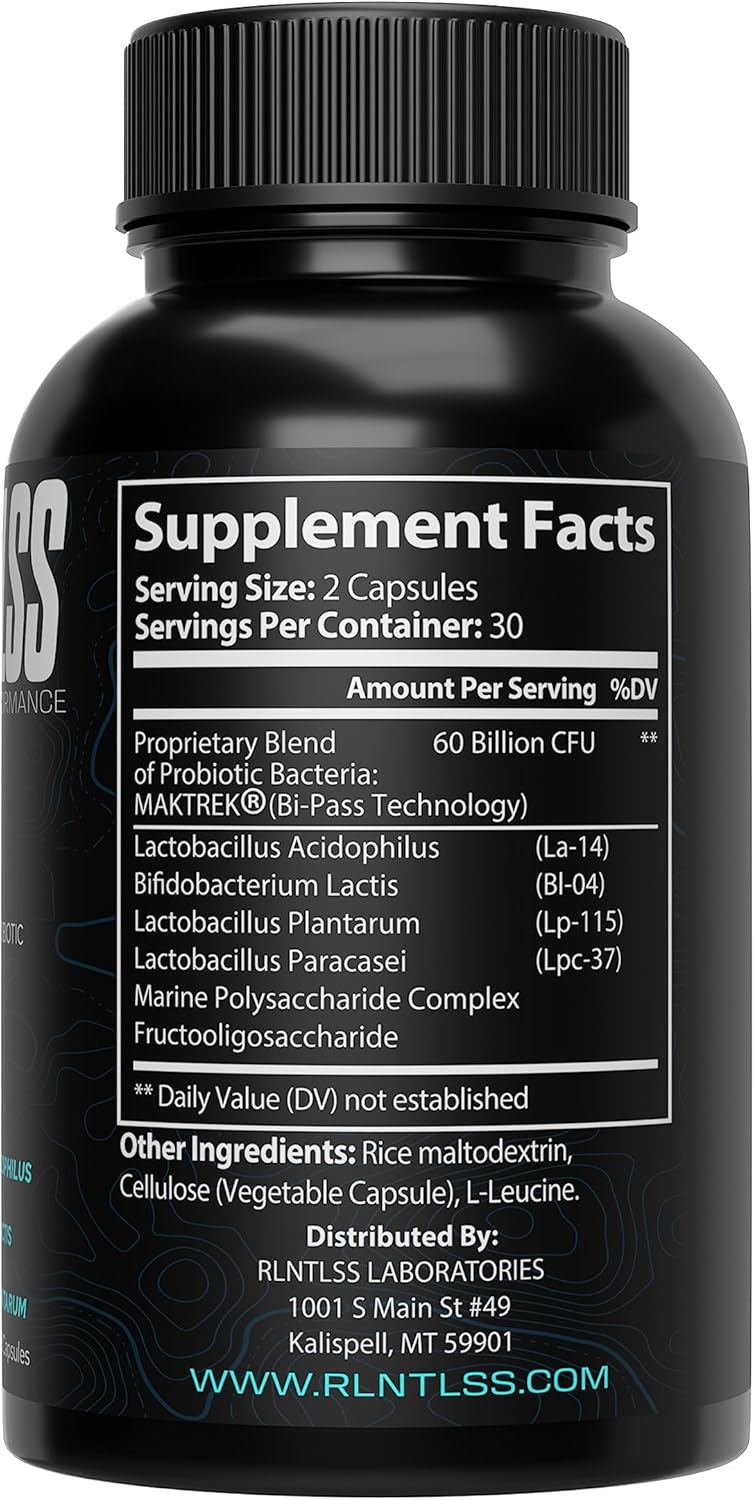 Premium Probiotic Supplement for Men and Women - 60 Billion CFU, 4 Strain Blend - Shelf Stable Capsules with Prebiotics - 60 Count Bottle