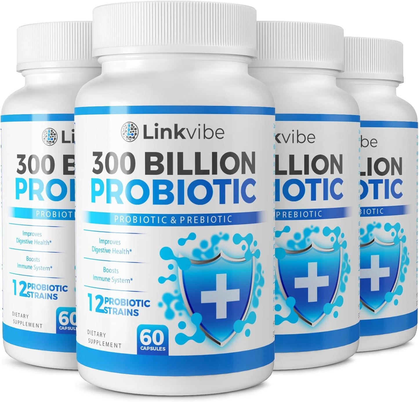 Premium Probiotic Supplement with 300 Billion CFU, 12 Strains, Organic Prebiotics - Supports Digestive, Immune, Gut Health - Women and Men - 240 Capsules, Dairy-Free, Shelf Stable