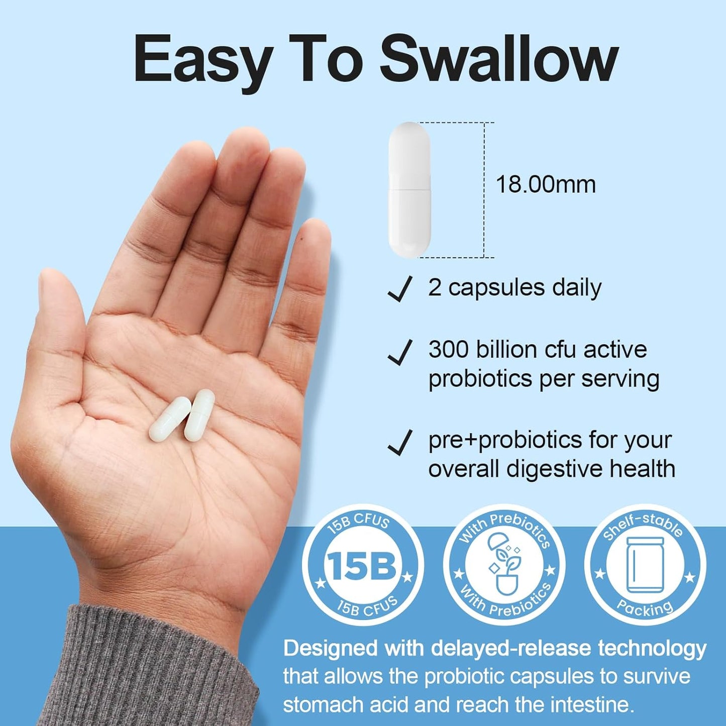 Premium Probiotic Supplement with 300 Billion CFU, 12 Strains, Organic Prebiotics - Supports Digestive, Immune, Gut Health - Women and Men - 240 Capsules, Dairy-Free, Shelf Stable