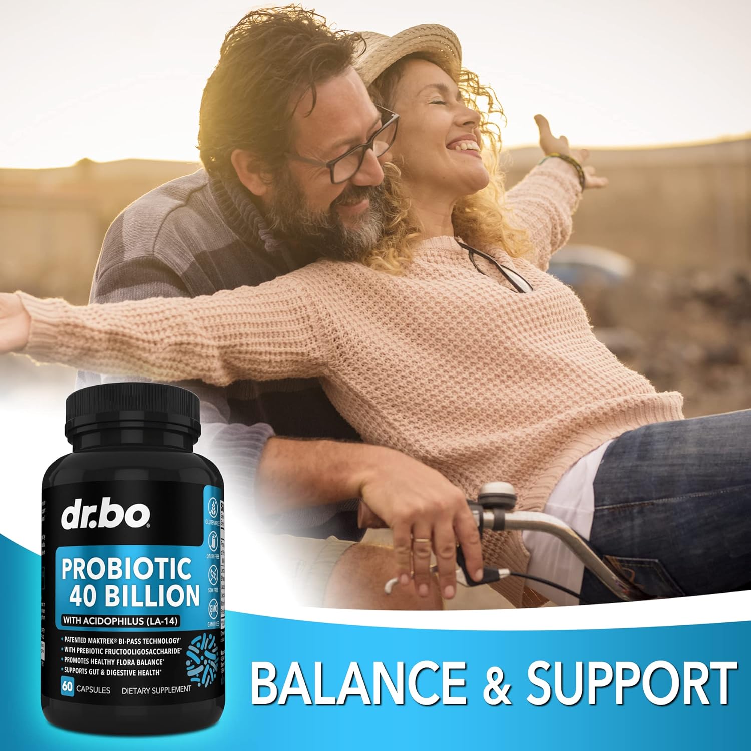 Premium Probiotic Supplement with 40 Billion CFU - Lactobacillus Acidophilus for Men & Women - Gluten Free Digestive Health Pills with Bifidobacterium - 60 Capsules