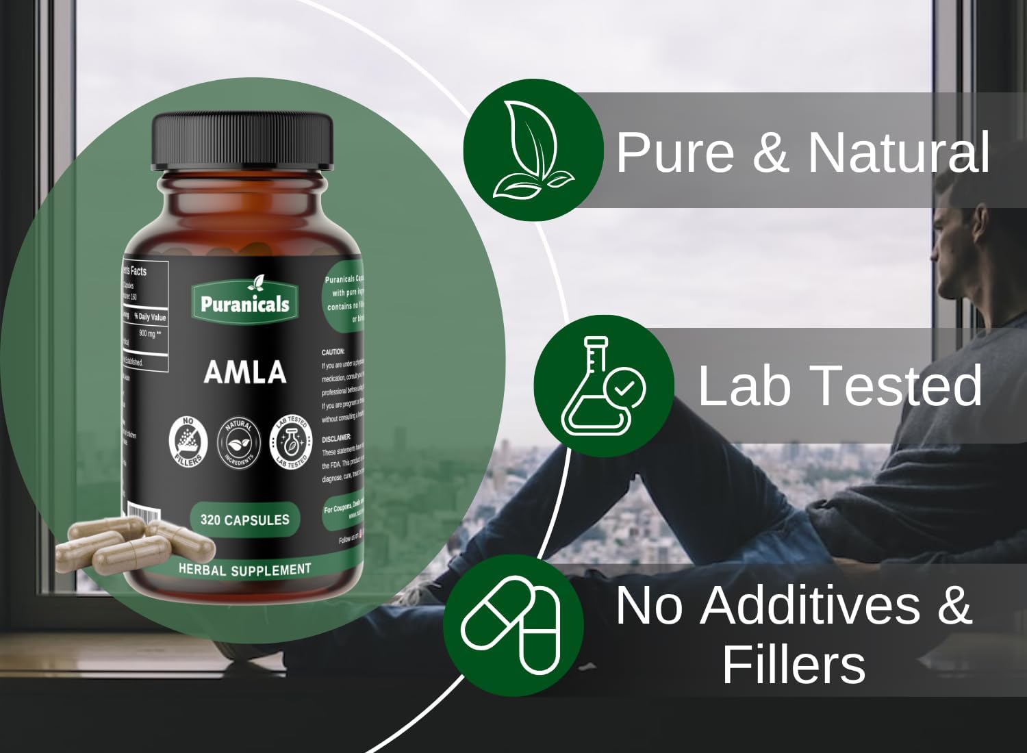 Premium Puranicals Amla Capsules - Boost Immunity, Skin & Hair Health - Herbal Supplement with 900mg Amalaki Powder - 320 Count