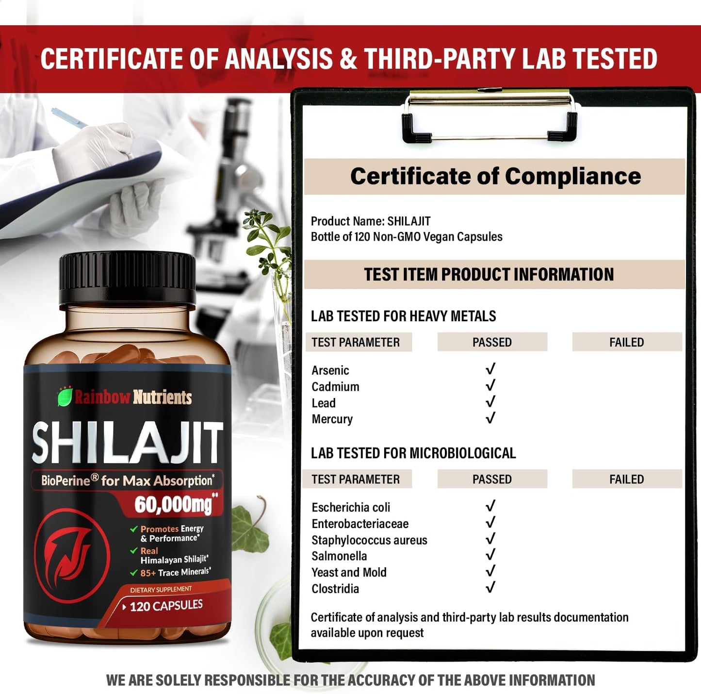 Premium Pure Himalayan Shilajit Capsules with 85+ Trace Minerals - Energy & Immune Support - Non GMO - 120 Pills - Rainbow Nutrients, LLC