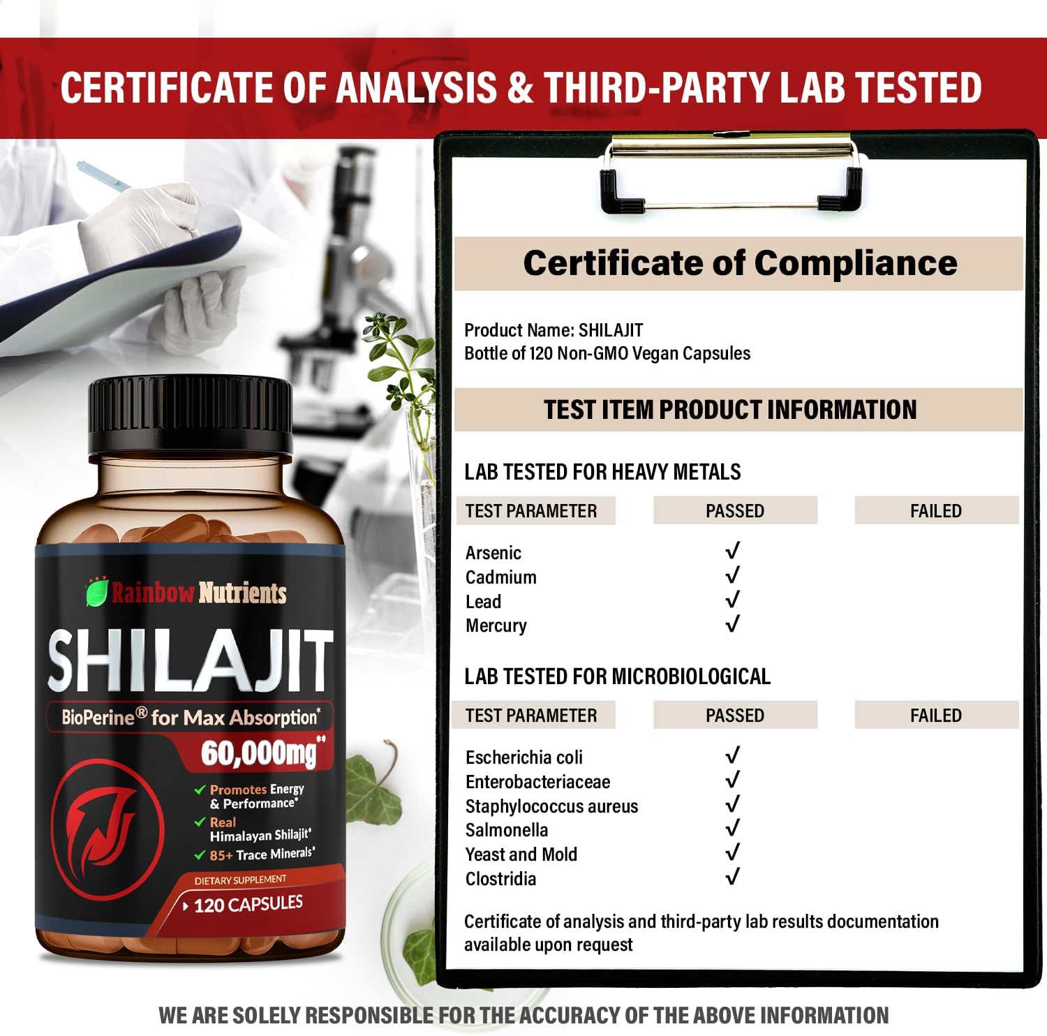 Premium Pure Himalayan Shilajit Capsules with 85+ Trace Minerals - Energy & Immune Support - Non GMO - 120 Pills - Rainbow Nutrients, LLC
