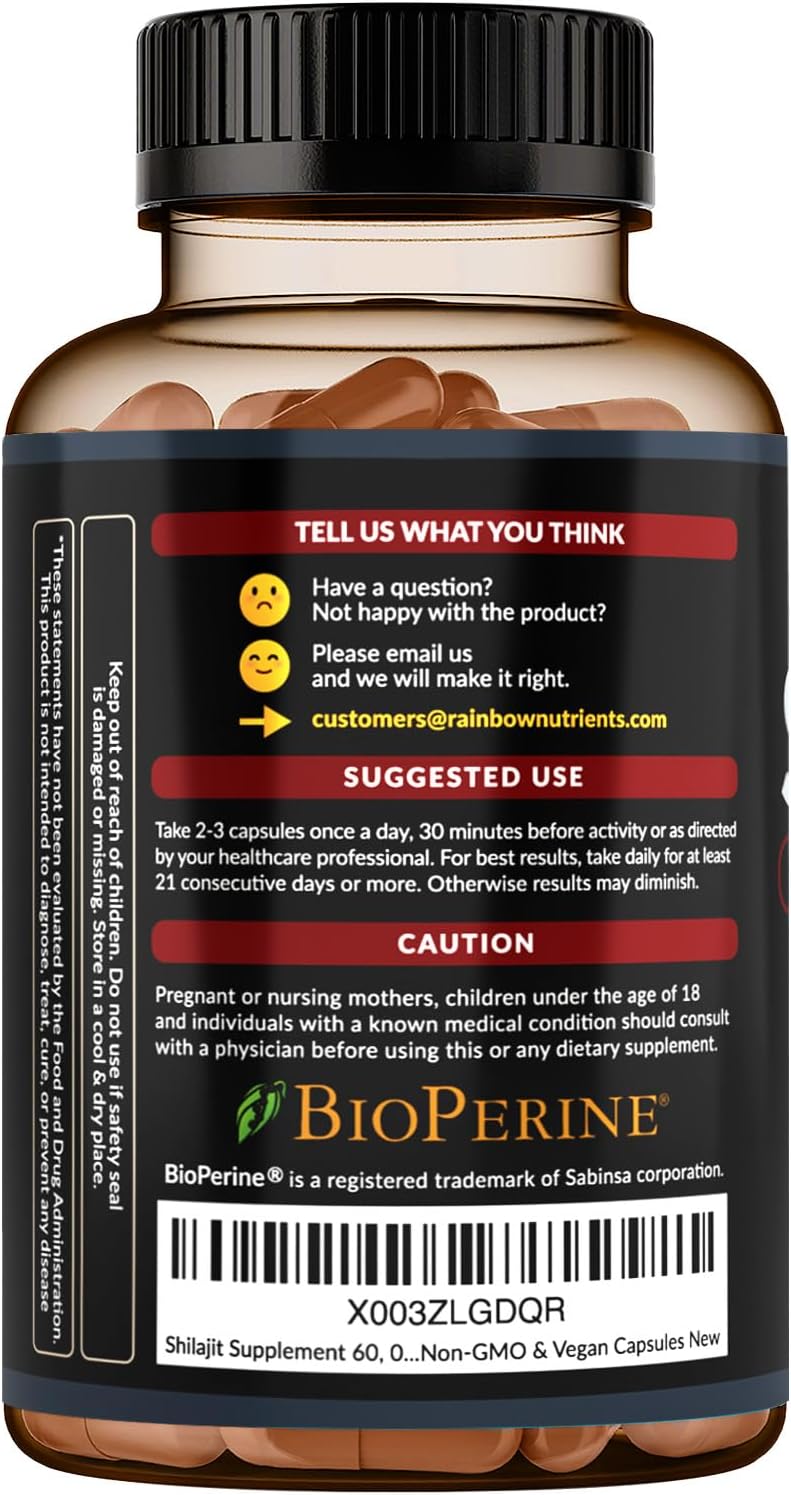 Premium Pure Himalayan Shilajit Capsules with 85+ Trace Minerals - Energy & Immune Support - Non GMO - 120 Pills - Rainbow Nutrients, LLC