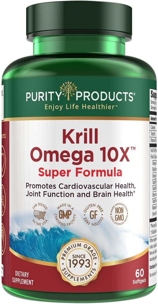 Premium Purity Products Krill Oil with 10x More EPA and DHA, Astaxanthin for Joint Support - LemonLock System, 60 SoftGels