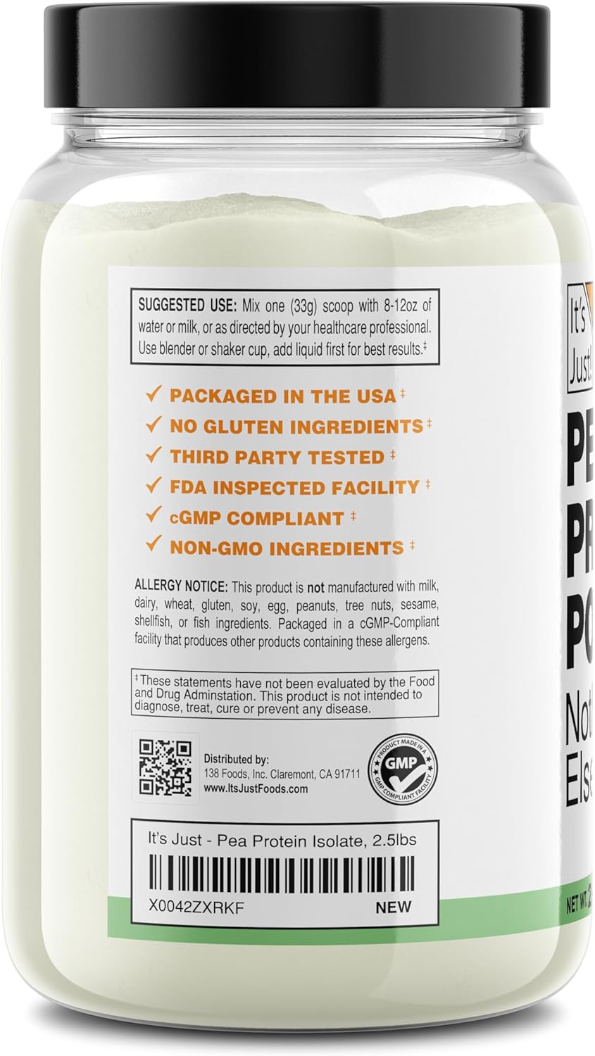Premium Quality 100% Pea Protein Powder - Vegan Plant Based, Grown in Canada, Smooth Texture, Gluten Free, Keto Friendly - 2.5 lb Unflavored