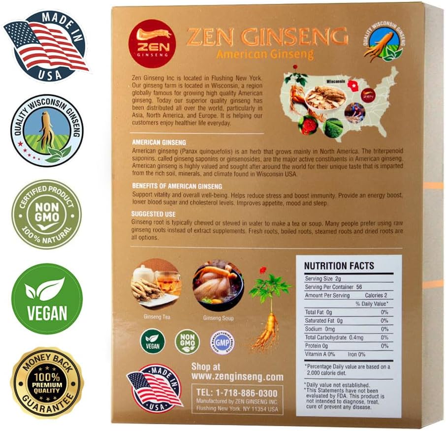 Premium Quality American Wisconsin Ginseng - Small Long Root - 1 Box, 4oz - Boosts Energy & Immunity for Men and Women