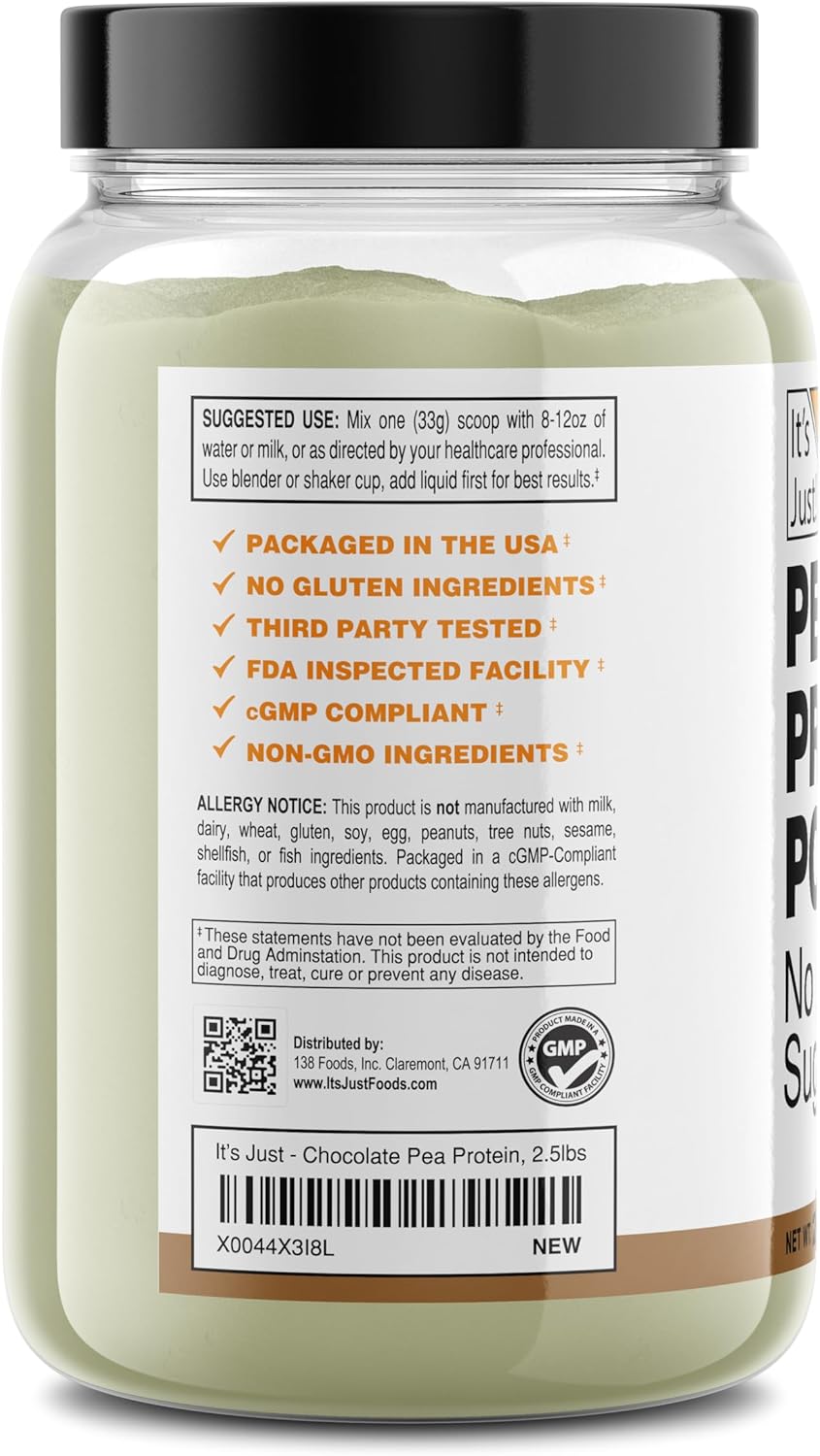 Premium Quality Chocolate Pea Protein Isolate - 2.5 lb, Plant-Based, Gluten-Free, Vegan, Keto Friendly - Made in Canada, Packaged in USA