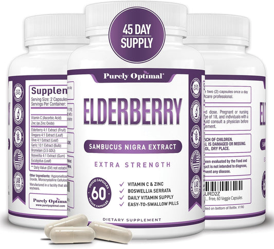 Premium Quality Elderberry Capsules - Sambucus Nigra Extract Supplement - Immune Support - Non-GMO, Gluten Free, Vegan - 60 Capsules