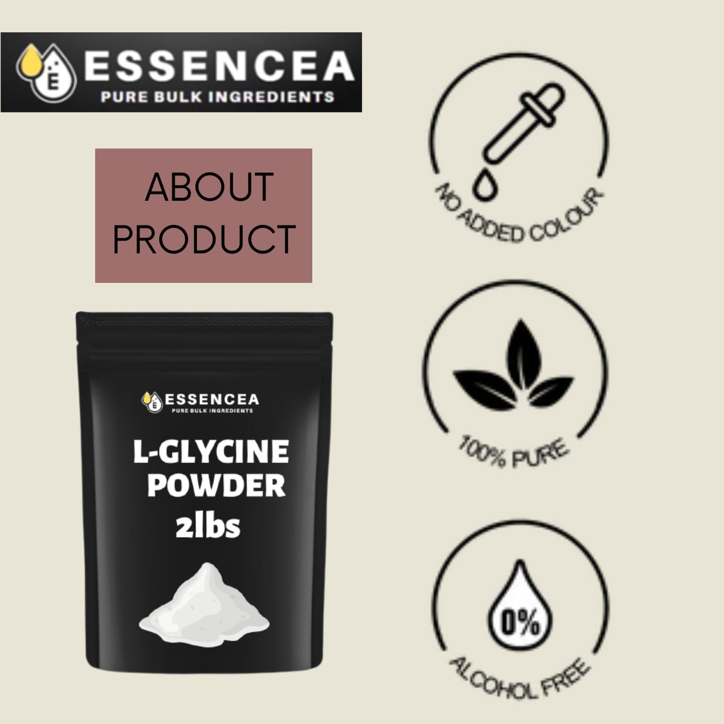 Premium Quality Essencea L-Glycine Powder - 32 Ounces - Pure Bulk Ingredients - 100% L-Glycine Supplement