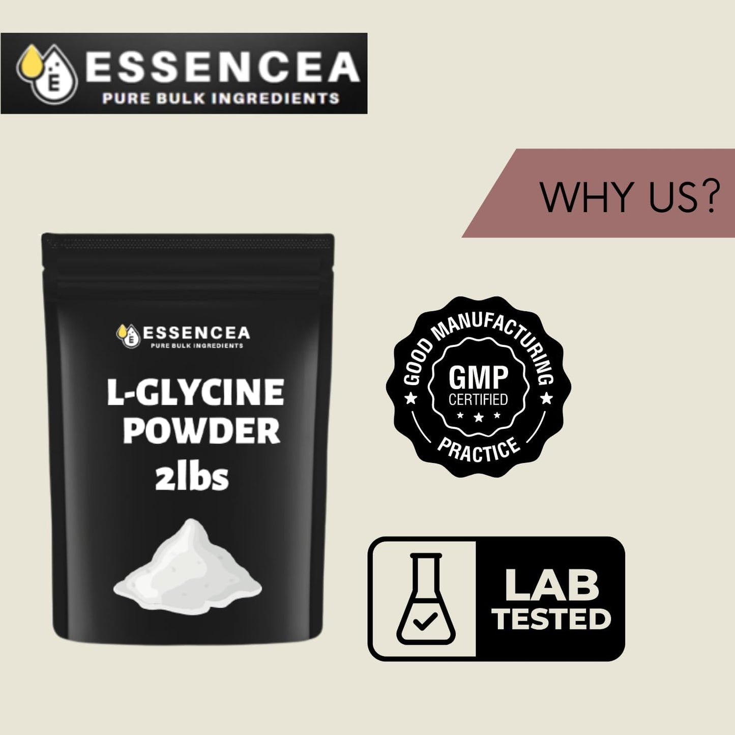 Premium Quality Essencea L-Glycine Powder - 32 Ounces - Pure Bulk Ingredients - 100% L-Glycine Supplement
