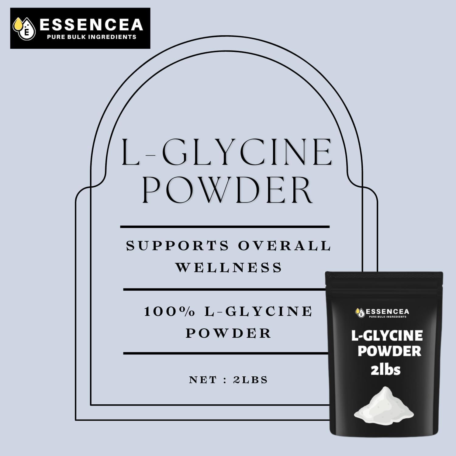 Premium Quality Essencea L-Glycine Powder - 32 Ounces - Pure Bulk Ingredients - 100% L-Glycine Supplement
