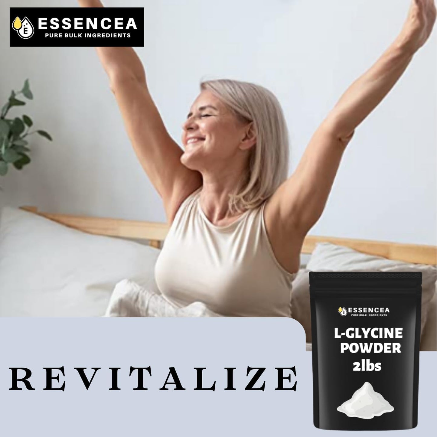 Premium Quality Essencea L-Glycine Powder - 32 Ounces - Pure Bulk Ingredients - 100% L-Glycine Supplement