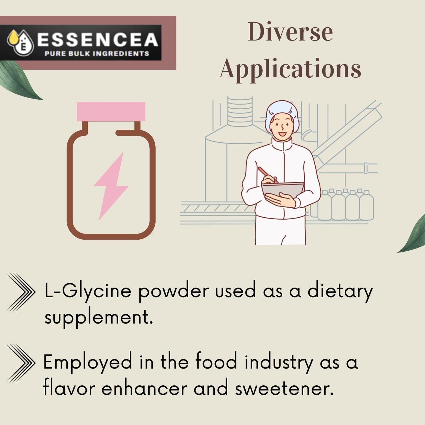 Premium Quality Essencea L-Glycine Powder - 32 Ounces - Pure Bulk Ingredients - 100% L-Glycine Supplement