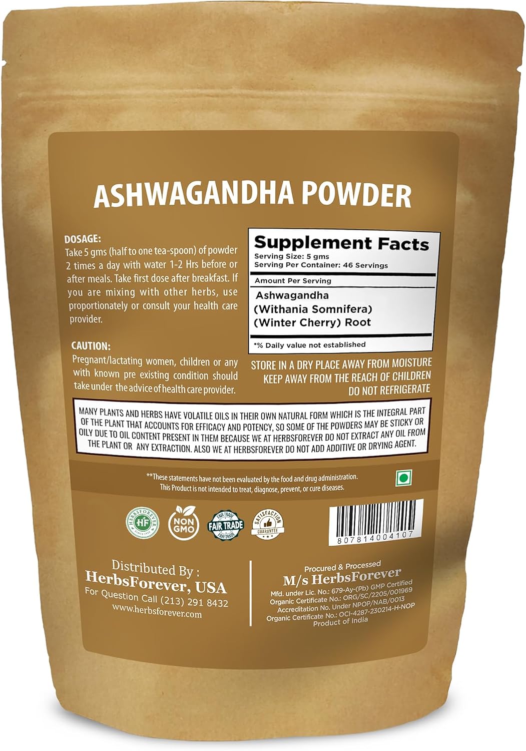Premium Quality Herbsforever Ashwagandha Powder 230g - Non-GMO, Vegan, Gluten-Free - Supports Energy, Vitality, and Wellness