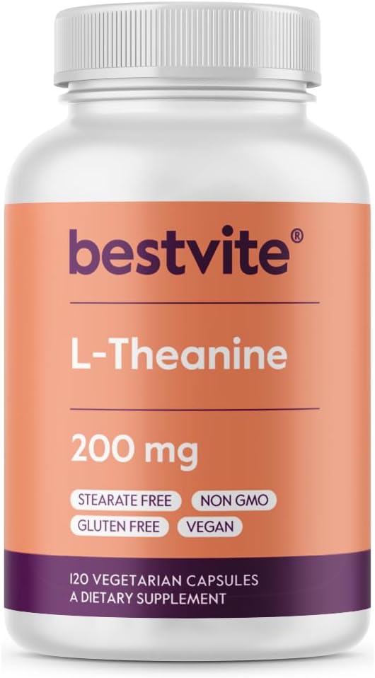 Premium Quality L-Theanine 200mg Capsules - 120 Vegetarian Capsules - Vegan, Non GMO, Gluten Free - No Stearates