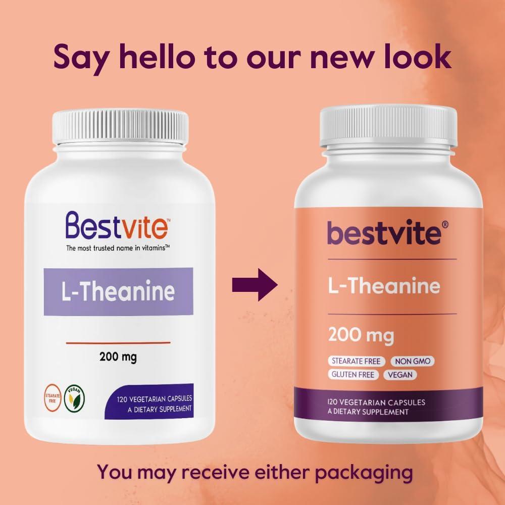 Premium Quality L-Theanine 200mg Capsules - 120 Vegetarian Capsules - Vegan, Non GMO, Gluten Free - No Stearates