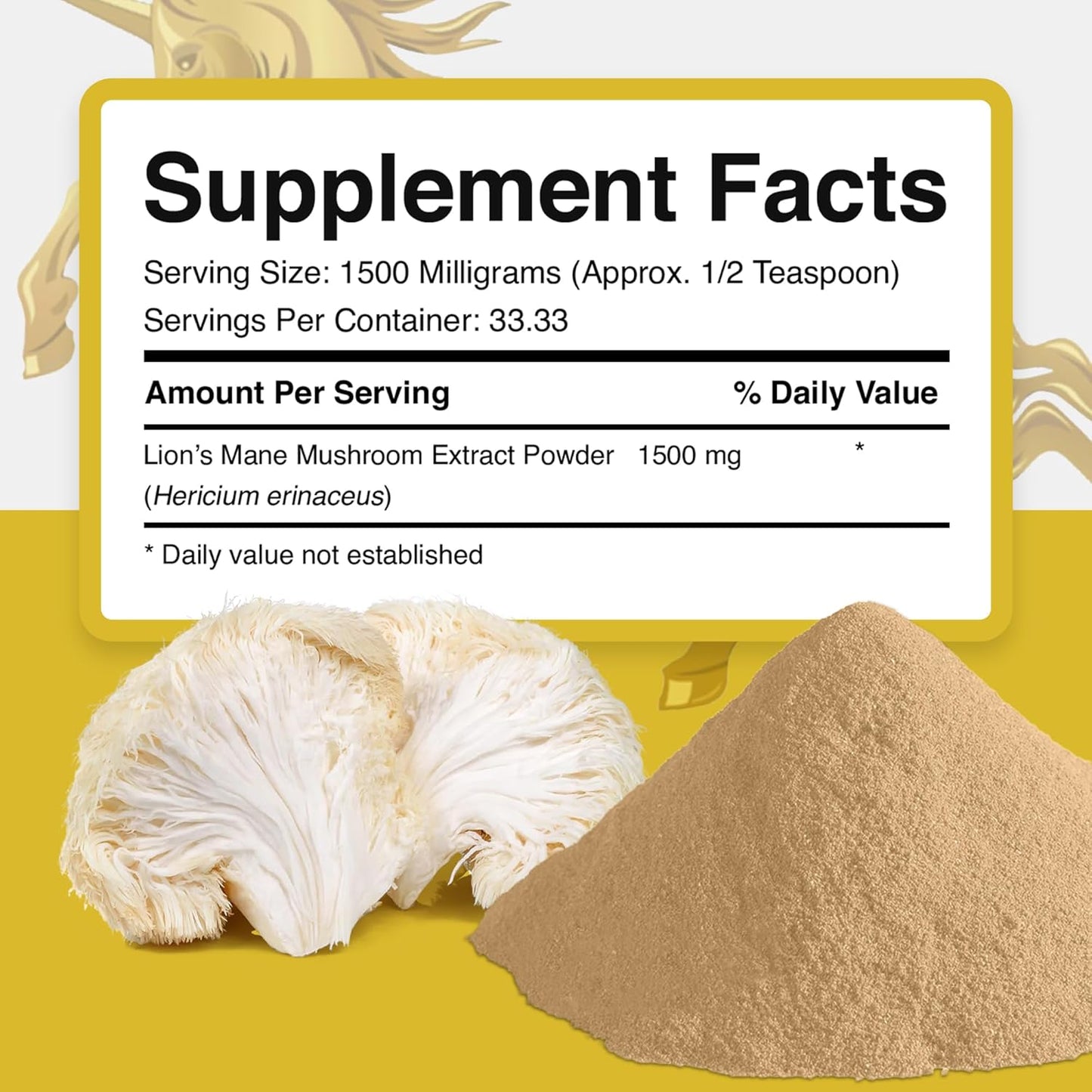 Premium Quality Lions Mane Mushroom Powder Dual-Extract Nootropic Supplement Powder - 1500 mg, Vegan & Paleo Friendly