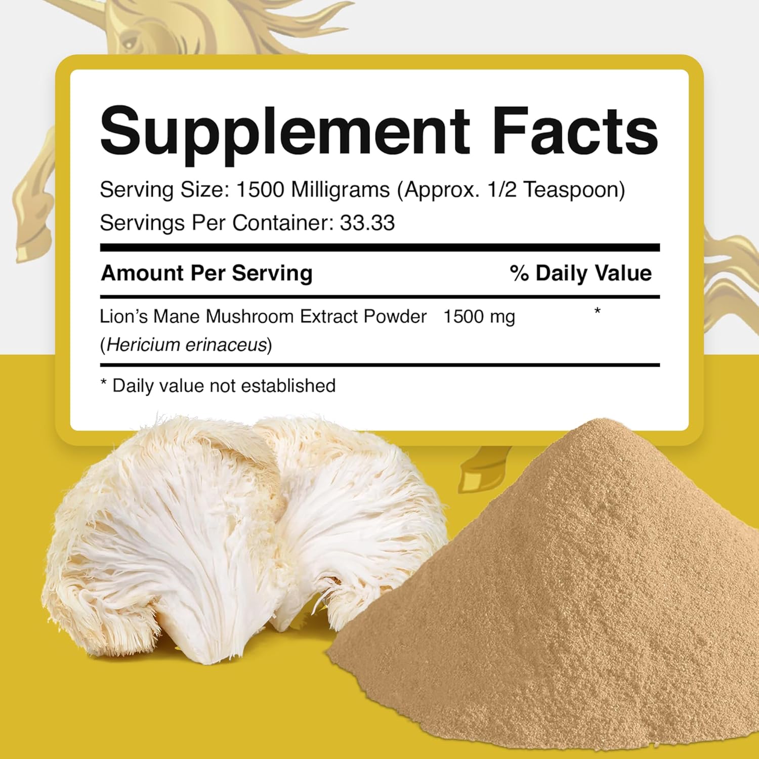 Premium Quality Lions Mane Mushroom Powder Dual-Extract Nootropic Supplement Powder - 1500 mg, Vegan & Paleo Friendly