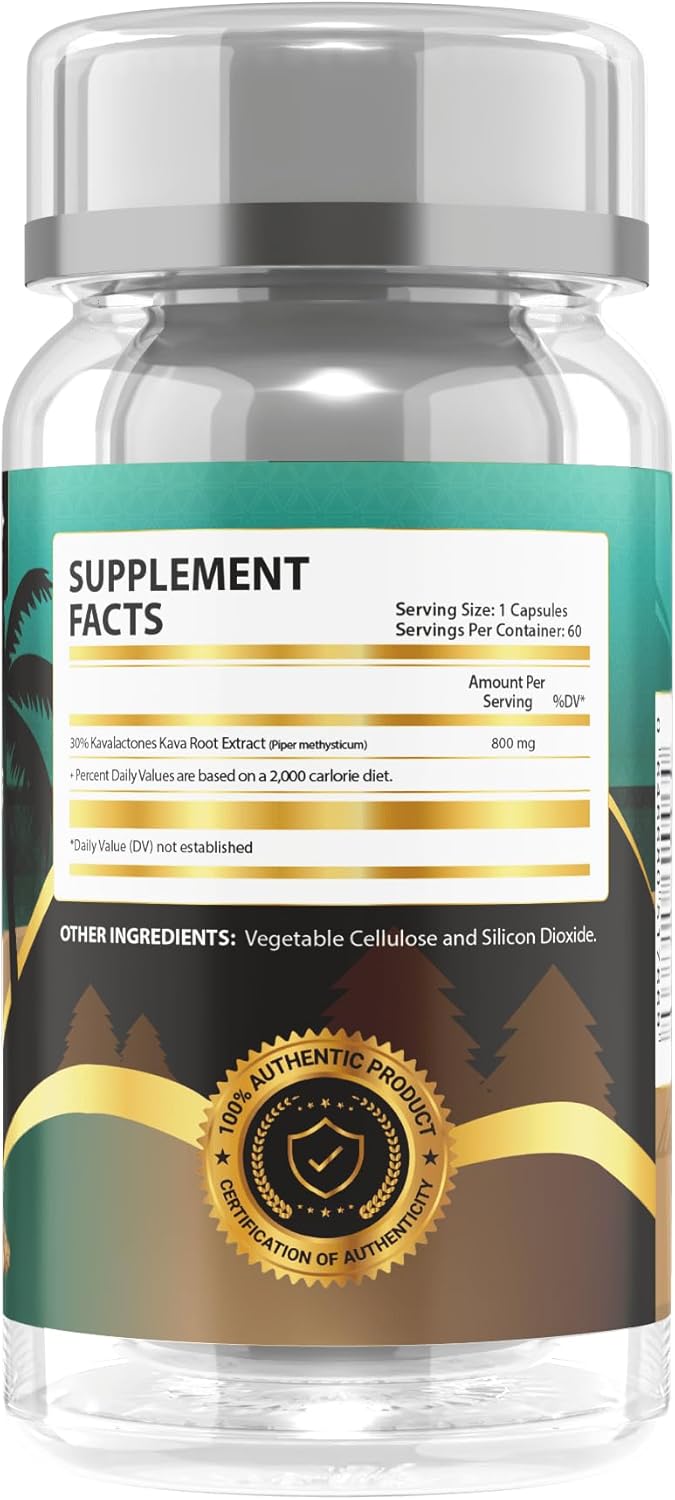 Premium Quality Nature's Vibe Kava Capsules - 800mg, 30% Kavalactones, 60 Vegetarian Capsules