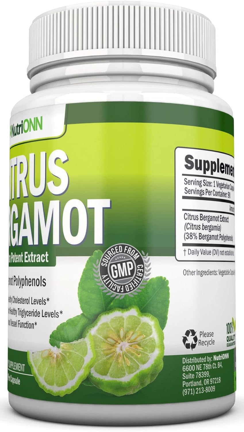 Premium Quality NutriONN Citrus Bergamot Extract Capsules - 500mg - 90 Vegetarian Capsules - 38% Polyphenols - Supports Healthy Triglyceride Levels - BoostGo Australia