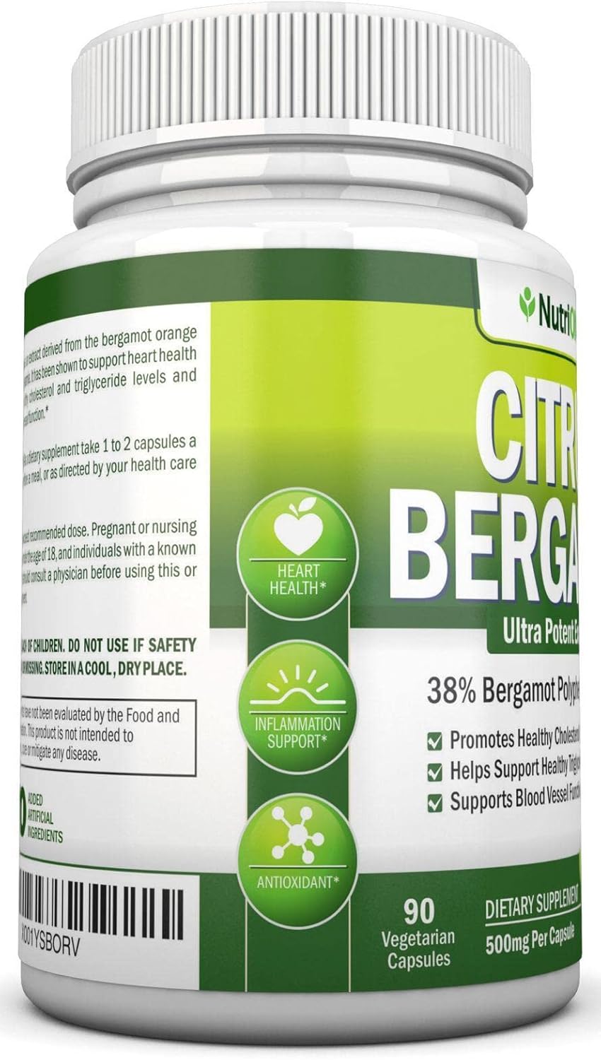 Premium Quality NutriONN Citrus Bergamot Extract Capsules - 500mg - 90 Vegetarian Capsules - 38% Polyphenols - Supports Healthy Triglyceride Levels - BoostGo Australia